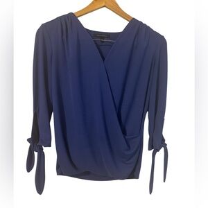 Banana Republic Navy Blue Blouse 3/4 Tie Sleeve Blouse